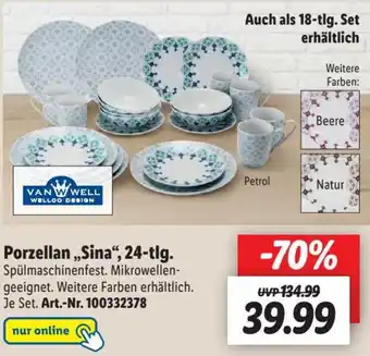 Lidl Van Well Porzellan ,,Sina", 24-tlg. Angebot