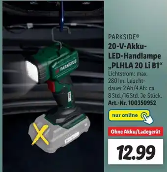 Lidl Parkside 20 V Akku LED Handlampe ,,PLHLA 20 Li B1" Angebot