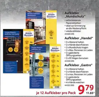 Selgros Aufkleber,,Mundschutz'' Angebot