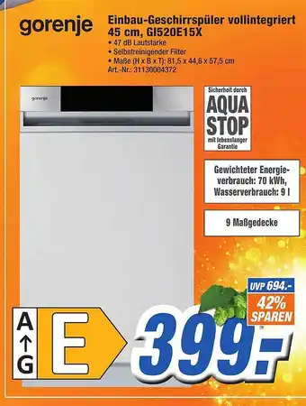 Expert Technomarkt Gorenje einbau-geschirrspüler vollintegriert 45 cm, gl520e15x Angebot