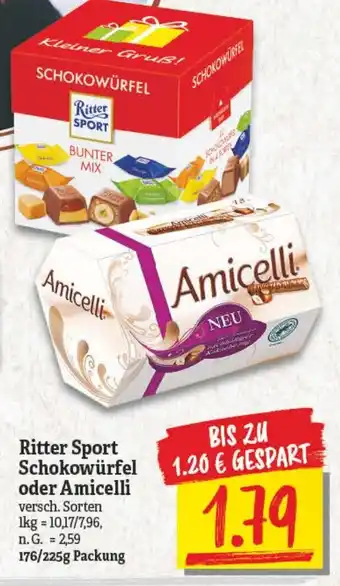 NP Discount Ritter Sport Schokowürfel oder Amicelli 176/225 g Packung Angebot