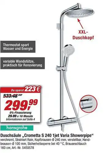 toom Baumarkt Duschsäule „crometta s 240 1jet varia showerpipe“ Angebot