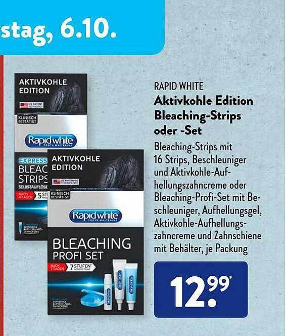 Rapid white aktivkohle edition bleachingstrips oder set Angebot bei