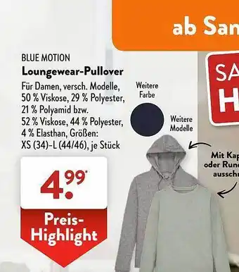 Aldi Süd Blue motion loungewear-pullover Angebot