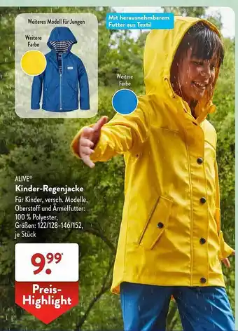 Aldi Süd Alive kinder-regenjacke Angebot