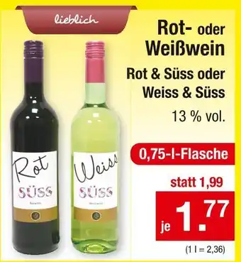 Zimmermann Rot- oder weißwein, rot & süss oder weiss & süss Angebot