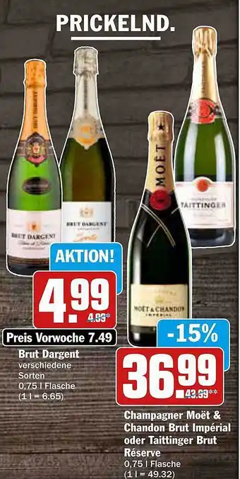 AEZ Brut dargent oder champagner moët & chandon brut impérial oder taittinger brut réserve Angebot