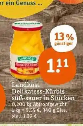 tegut Landkost delikatess-kürbis süß-sauer in stücken Angebot