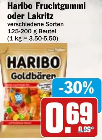 Hit Haribo Fruchtgummi oder Lakritz 125-200 g Beutel Angebot