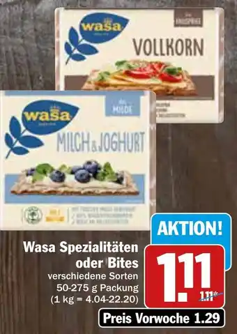 Hit Wasa Spezialitäten oder Bites 50-275 g Packung Angebot