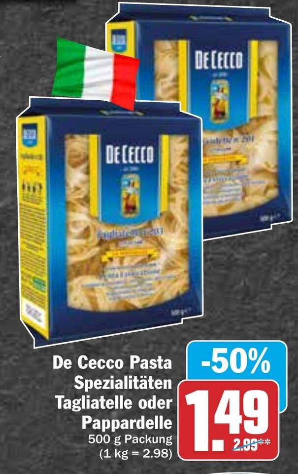 De Cecco Pasta Spezialitäten Tagliatelle oder Pappardelle 500 g Packung