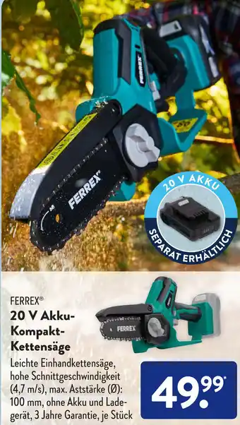 Aldi Süd Ferrex 20 V Akku Kompakt Kettensäge Angebot