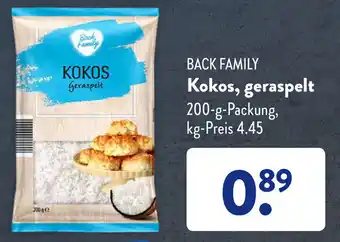 Aldi Süd Back Family Kokos, geraspelt 200 g Packung Angebot