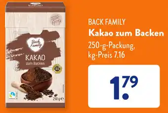 Aldi Süd Back Family Kakao zum Backen 250 g Packung Angebot