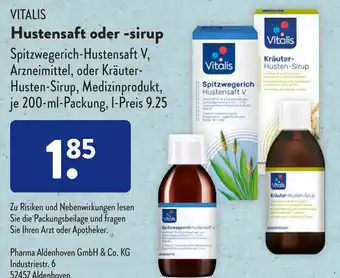 Aldi Süd Vitalis Hustensaft oder sirup 200 ml Packung Angebot