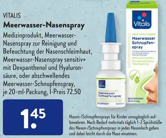 Aldi Süd Vitalis Meerwasser Nasenspray 20 ml Packung Angebot