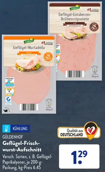 Aldi Süd Güldenhof Geflügel Frischwurst Aufschnitt 200 g Packung Angebot