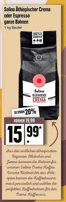 Edeka Solino athiopischer crema oder espresso ganze bohnen Angebot