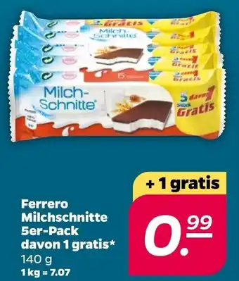 NETTO Ferrero Milchschnitte 5st davon 1gratis 140g Angebot