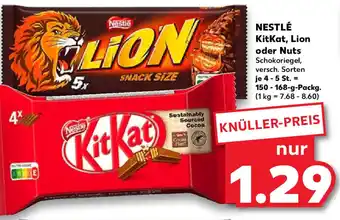 Kaufland Nestlé KitKat, Lion oder Nuts je 4 - 5 St. = 150 - 168-g-Packg. Angebot