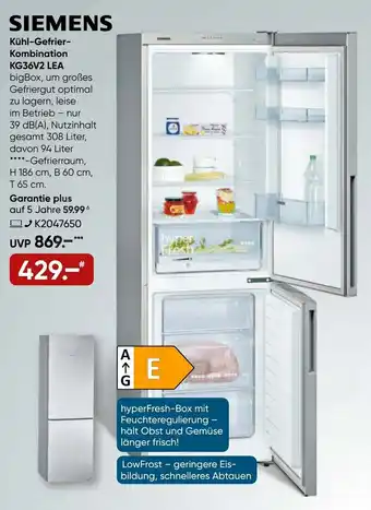 Galeria Siemens Kühl Gefrierkombination KG36V2 LEA Angebot