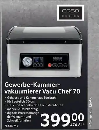 Selgros Gewerbe-Kammer-vakuumierer Vacu Chef 70 Angebot