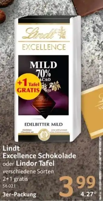 Selgros Lindt Excellence Schokolade o. Lindor Tafel 2+1 gratis, 3st Angebot