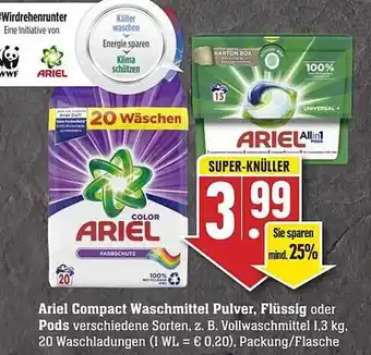 Edeka Ariel compact waschmittel pulver, flüssig oder pods Angebot