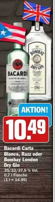 Hit Bacardi carta blanca, razz oder bombay london dry gin Angebot