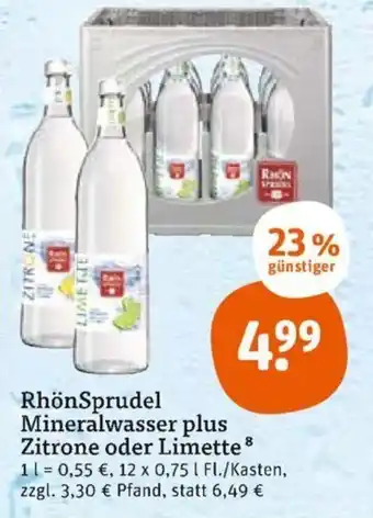 tegut RhönSprudel Mineralwasser plus Zitrone oder Limette 12 x 0,75 l Fl./Kasten Angebot