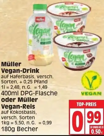 Edeka Müller Vegan-Drink 400ml DPG-Flasche oder Müller Vegan-Reis 180g Becher Angebot