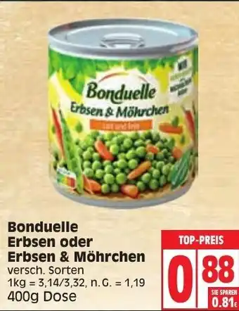 Edeka Bonduelle Erbsen oder Erbsen & Möhrchen 400g Dose Angebot