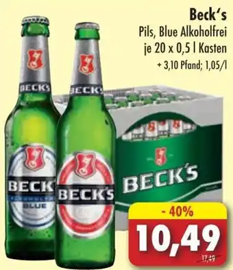 Lösch Depot Beck's Pils, Blue Alkoholfrei 20x0,5 L Kasten Angebot