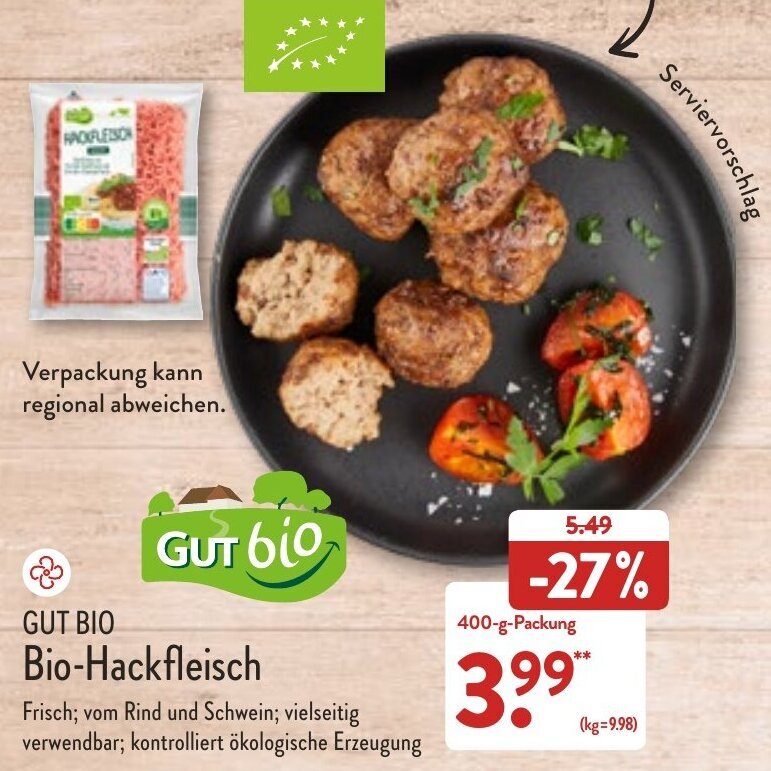 Gut Bio Bio-Hackfleisch 400 g Packung Angebot bei Aldi Nord