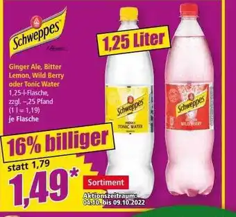 Norma Schweppes ginger ale, bitter lemon, wild berry oder tonic water Angebot