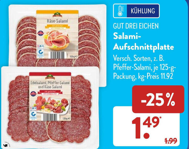Gut Drei Eichen Salami Aufschnittplatte Angebot bei Aldi Süd
