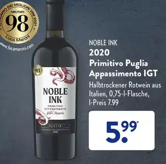 Aldi Süd Noble Ink 2020 Primitivo Puglia Appassimento IGT 0,75 L Flasche Angebot