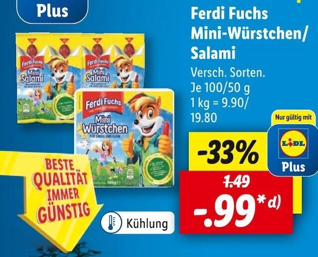 Ferdi fuchs miniwürstchen/salami Angebot bei Lidl