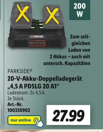 Lidl Parkside 20-v-akku-doppelladegerät „4,5 a pdslg 20 a1“ Angebot