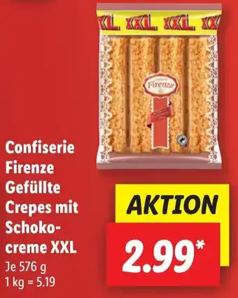 Lidl Confiserie Firenze Gefüllte Crepes mit Schokocreme XXL 576 g Angebot