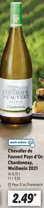 Lidl Chevalier de Fauvert Pays d'Oc Chardonnay, Weißwein 2021 Angebot