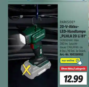 Lidl Parkside 20-v-akku-led-handlampe „plhla 20 li b1“ Angebot