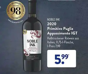 Aldi Süd Noble ink 2020 primitivo puglia appassimento igt Angebot