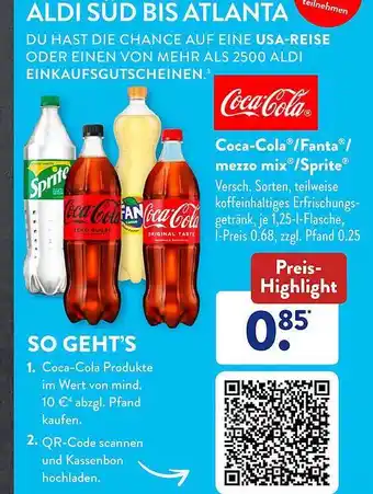 Aldi Süd Coca-cola, fanta, sprite oder mezzo-mix Angebot