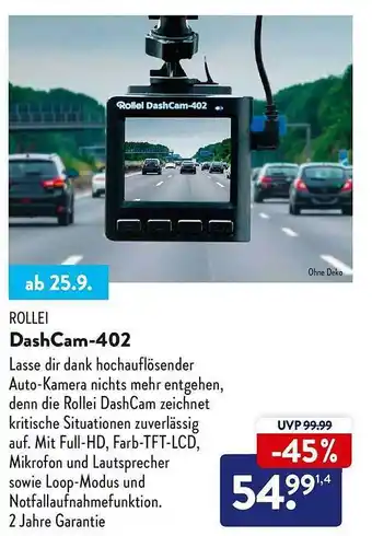 Aldi Nord Rollei dashcam-402 Angebot