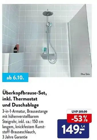 Aldi Nord Überkopfbrause-set, inkl. thermostat und duschablage Angebot