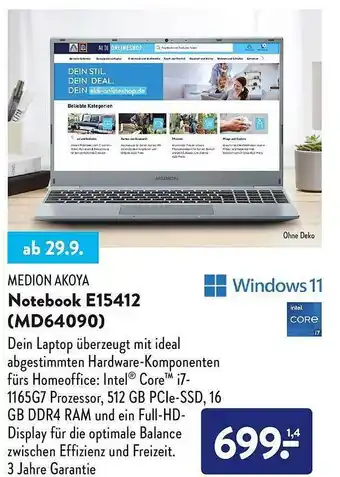 Aldi Nord Medion akoya notebook e15412 (md64090) Angebot
