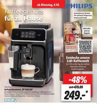 Lidl Philips kaffeevollautomat „ep 1220-00“ Angebot