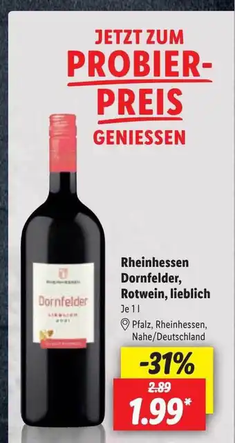 Lidl Rheinhessen dornfelder, rotwein, lieblich Angebot