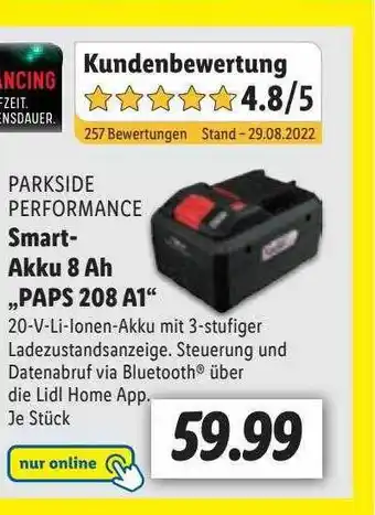 Lidl Parkside performance smart-akku 8 ah „paps 208 a1“ Angebot